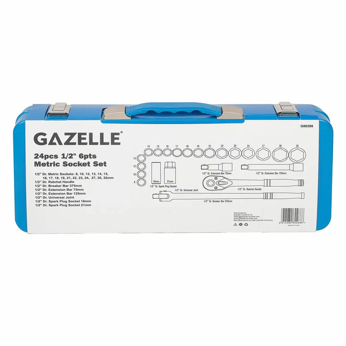 Gazelle G80288 1/2 In. Drive Metric Socket Set, 24-Pieces