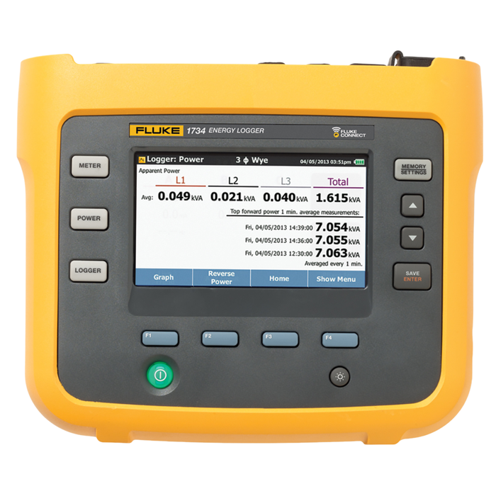 Fluke 1734/INTL Three Phase Power Energy Monitor & Logger, Bluetooth, USB A, USB Mini, Wi-Fi