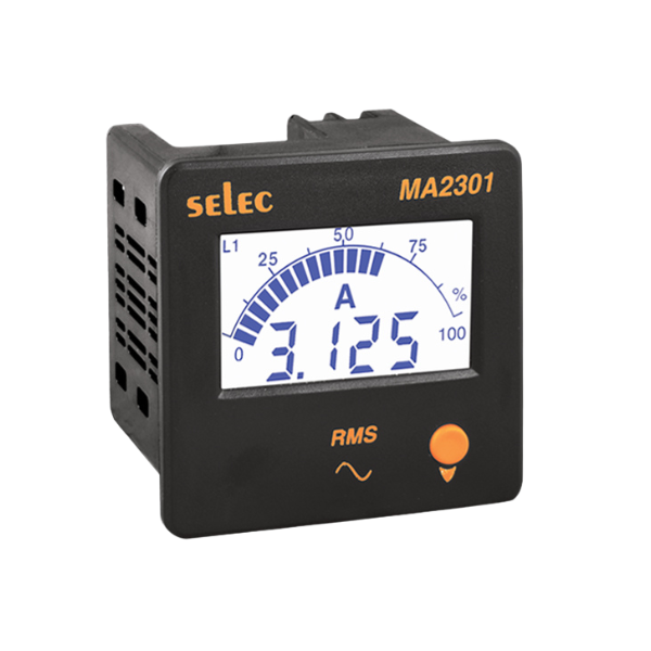 Selec LCD Ammeter, 3Ø, 72x72mm (MA2301)