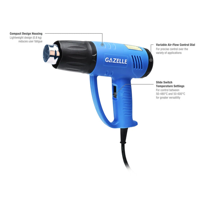 Gazelle GH2000 220V Variable Speed Heatgun, 2000W, 600°C