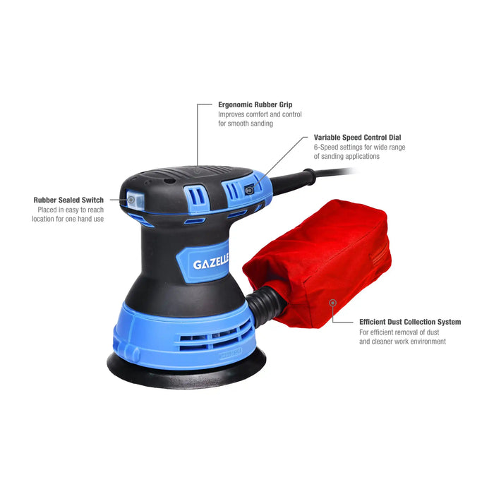 Gazelle GW7020 220V 5" Random Orbital Sander, 12000 OPM, 300W (125mm)